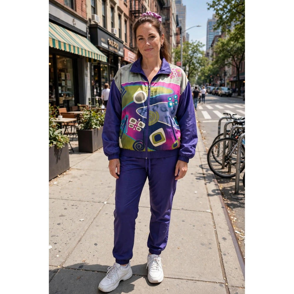 Mureli Tracksuit Womens L Purple Abstract Zip Jacket & Pants Set